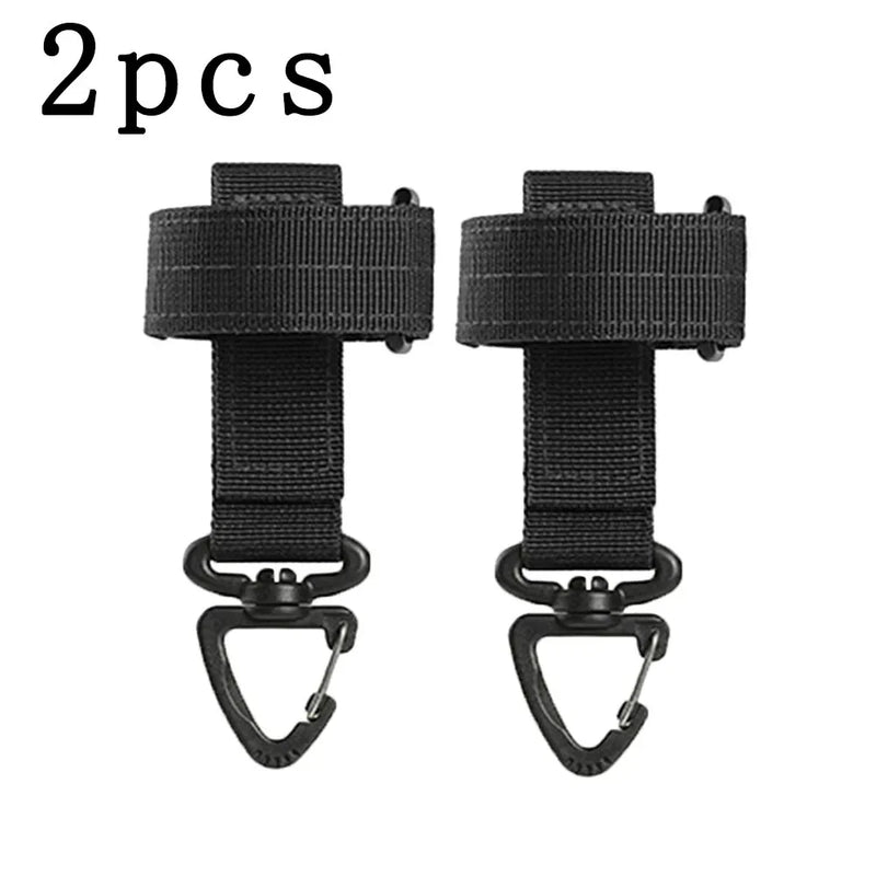1/2Pcs Tactical Glove Buckle Hook, Military Gear Hanger For Camping, Hiking And Climbing shown attached to outdoor gear