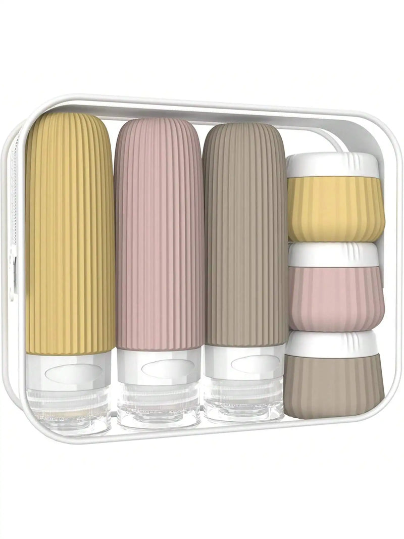 6-Piece TSA Travel Toiletry Bottle Set With 3 Leak-Proof Silicone Bottles And 3 Cream Jars, complete travel container set