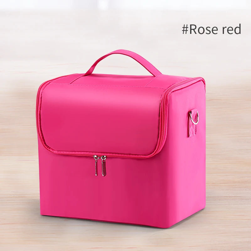 4-Tier Makeup Train Case, Portable Cosmetic Organizer, Adjustable Nail Storage Travel Bag with spacious compartments and zipper closure