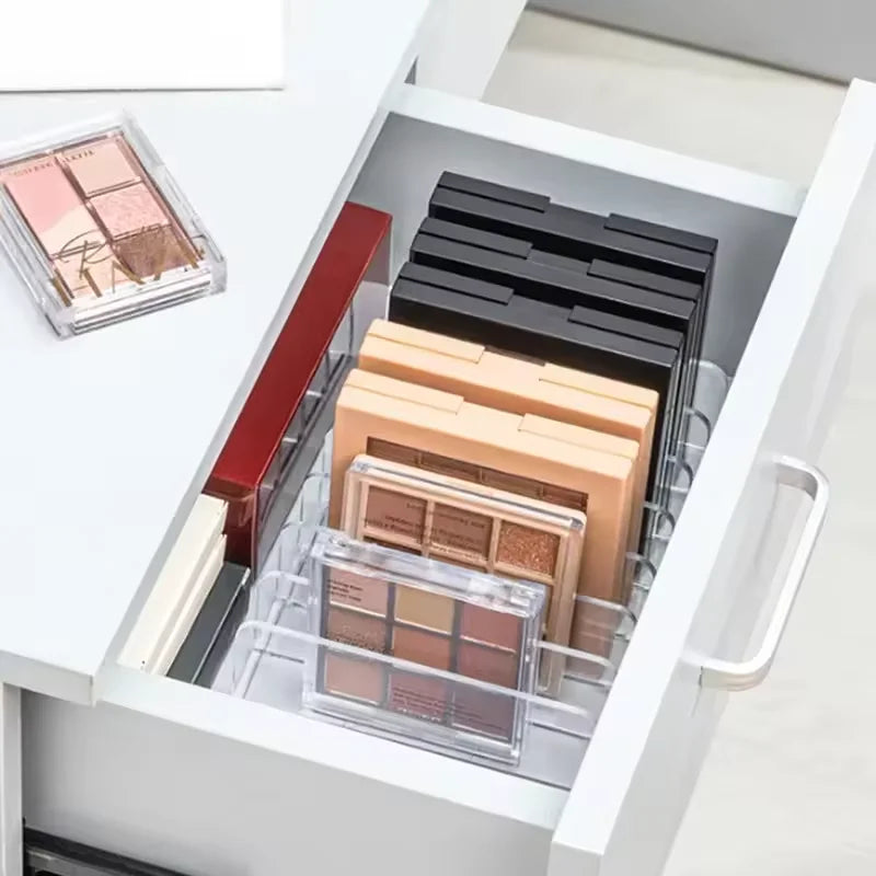 7-Compartment Makeup Organizer, Clear Eyeshadow Palette Storage Rack For Desktop Or Drawer for desktop or drawer cosmetic storage