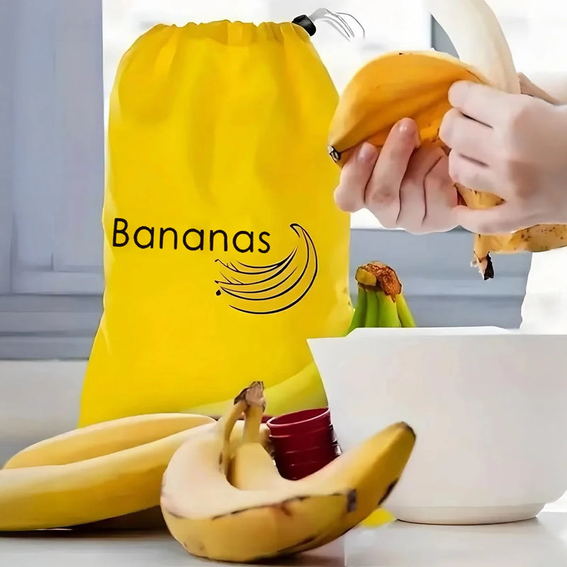 Reusable Yellow Banana Storage Bag, Drawstring Produce Keeper For Fruits & Vegetables, lightweight and portable