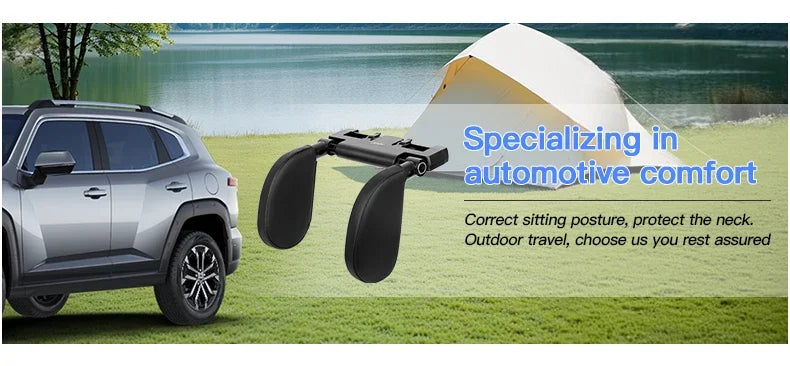 Car Headrest Pillow, Thick Memory Foam Neck Support, 180° Adjustable, Foldable Travel Cushion with soft artificial leather upholstery and ergonomic padding