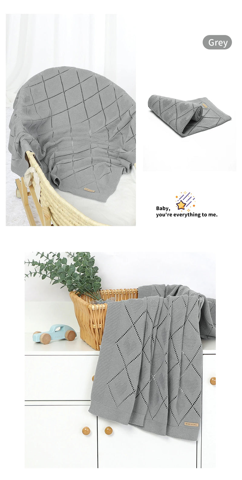 Soft Cotton Baby Blanket 90x70cm Newborn Knit Swaddle Wrap For Stroller Nursery with breathable knit texture