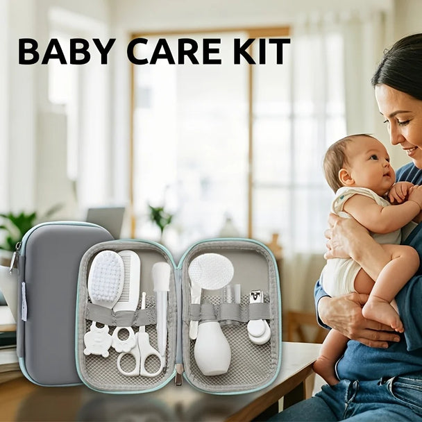 9-Piece Baby Grooming Kit With Travel Case, Nail Clippers, Comb, Brushes & Nose Cleaner for gentle baby care at home or on the go