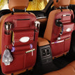 Universal PU Leather Car Seat Back Organizer Bag, Multifunction Storage Pocket shown attached to a vehicle seat