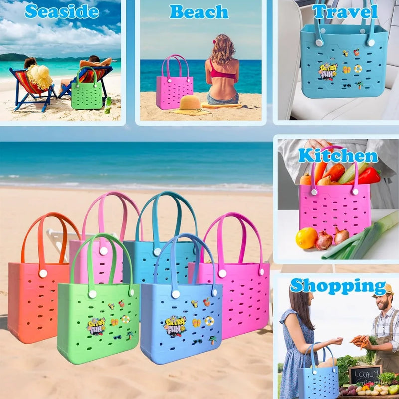 Unisex PVC Waterproof Tote Bag, Hollow-Out Beach Picnic Shopping Storage Basket in a spacious casual basket design