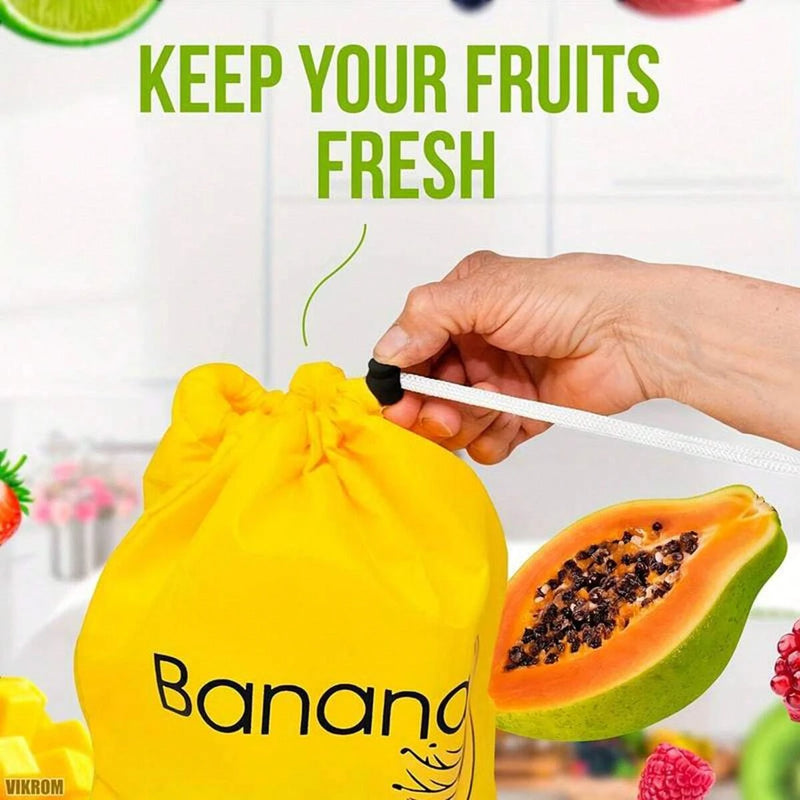 Reusable Yellow Banana Storage Bag, Drawstring Produce Keeper For Fruits & Vegetables for organized kitchen storage