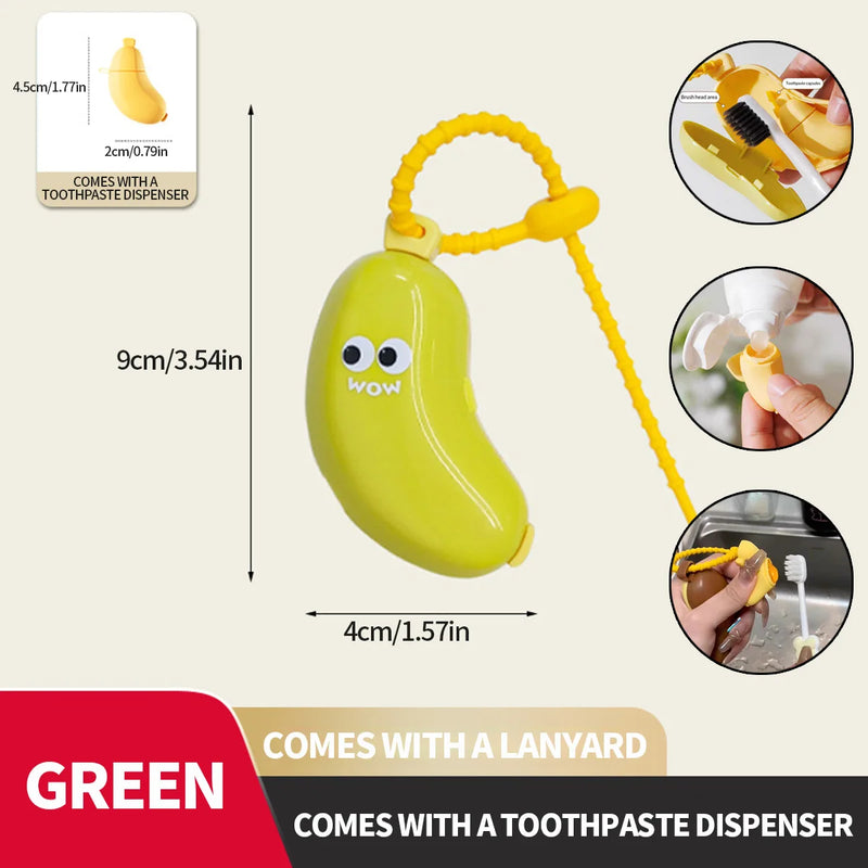 Banana Toothbrush Travel Case With Protective Cap, Toothpaste Box, Reusable ABS featuring a protective cap and built-in toothpaste storage compartment