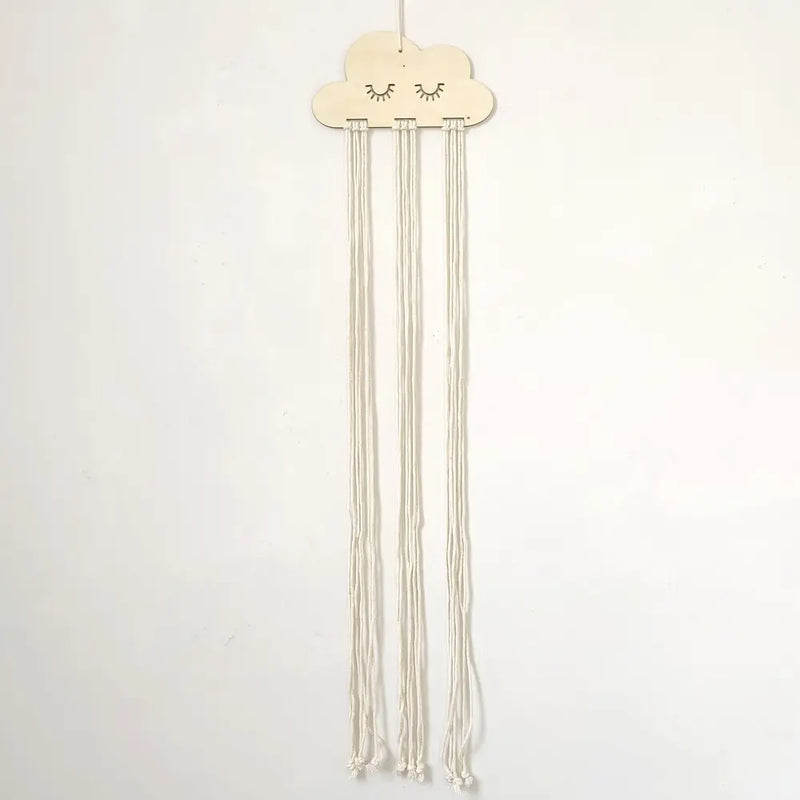 Solid Wood Cloud Ornament Jewelry Hairpin Bow Storage Holder, Rustic Decorative Organizer for hairpins, bows, and ribbons