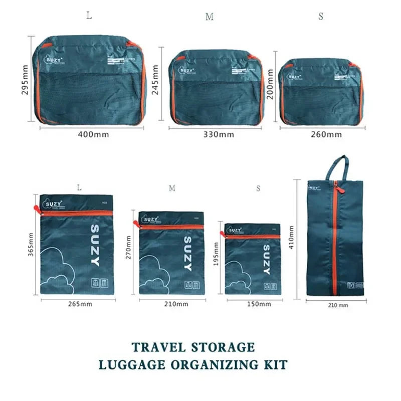 7-Piece Travel Packing Cubes Set, Waterproof PVC Luggage Organizer Bags For Clothes And Shoes shown as a clear travel storage set