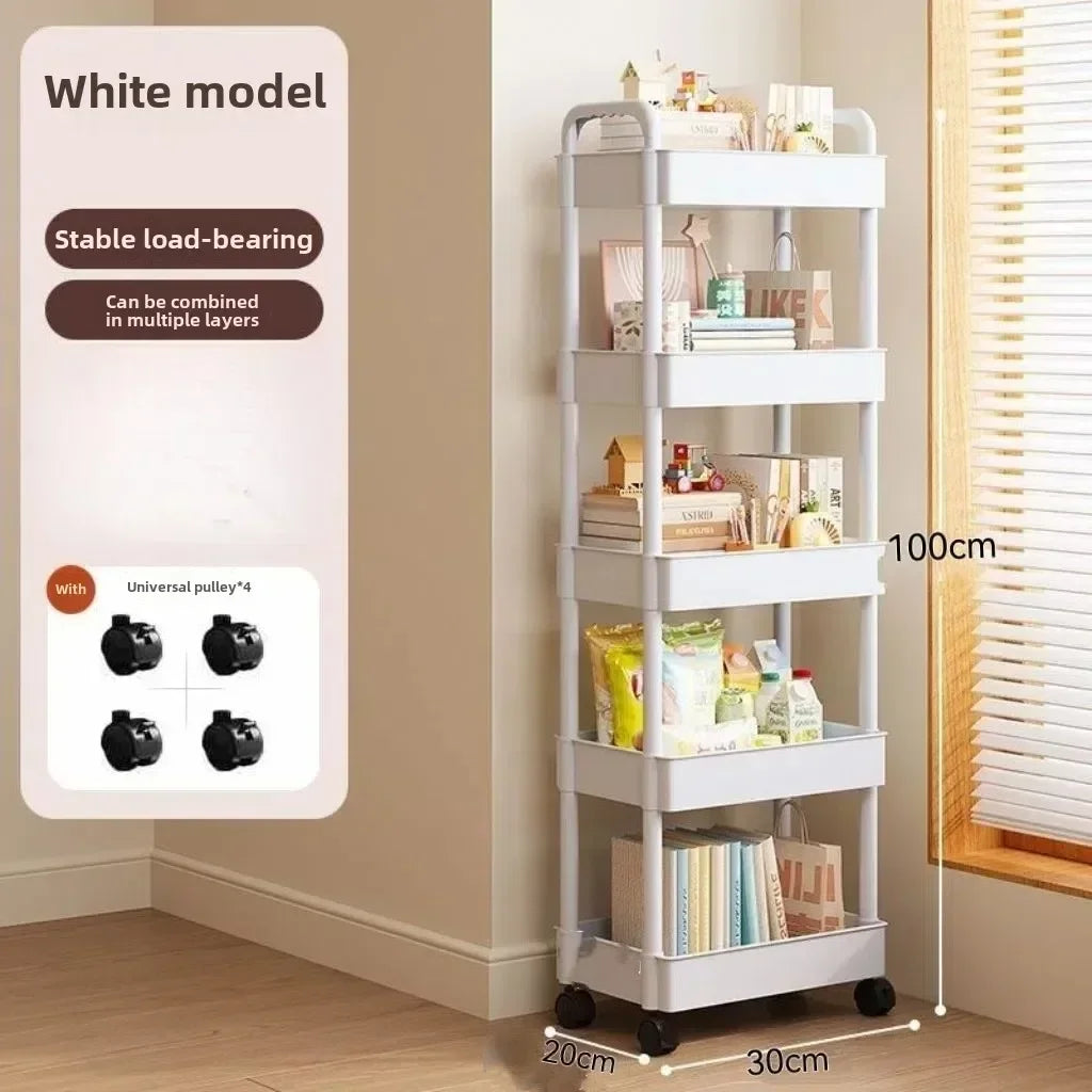 Multifunctional Plastic Storage Cart, Open Shelf Organizer Rack For Books, Snacks & Home