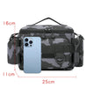 Black Fishing Tackle Shoulder Bag, Nylon Waist Pack With Fishing Rod Holder For Outdoor Sports worn around the waist
