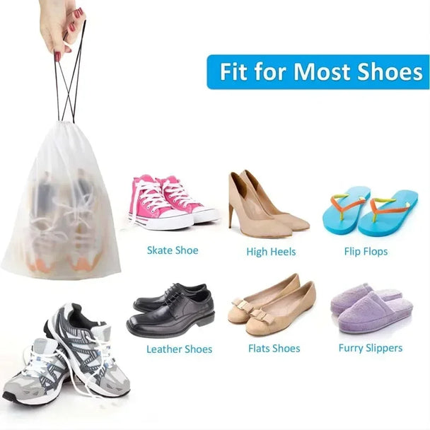 10-Piece Transparent Waterproof Shoe Storage Bags With Drawstring, Travel & Makeup Organizer with clear reusable pouches