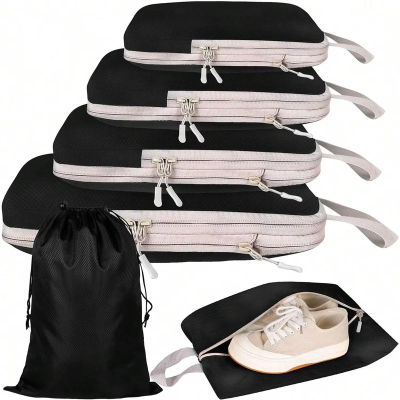4/6-Piece Compression Packing Cubes, Waterproof Polyester Travel Luggage Organizer Bags for suitcase, carry-on, and wardrobe organization