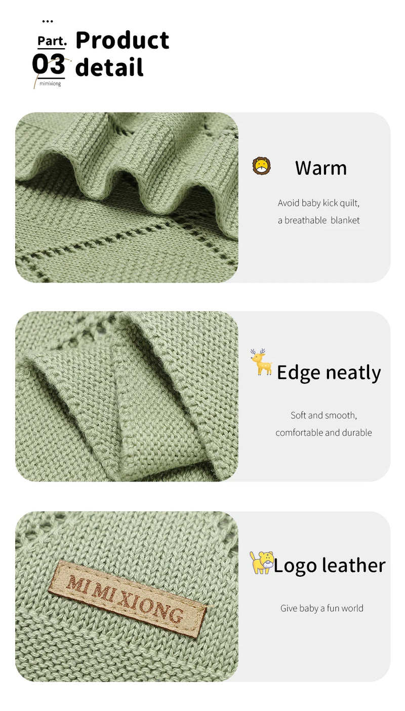 Soft Cotton Baby Blanket 90x70cm Newborn Knit Swaddle Wrap For Stroller Nursery used as a breathable stroller blanket