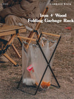 MOUNTAINHIKER Folding Iron Garbage Bag Rack With Wooden Handle, Portable Kitchen Organizer featuring a sturdy iron frame