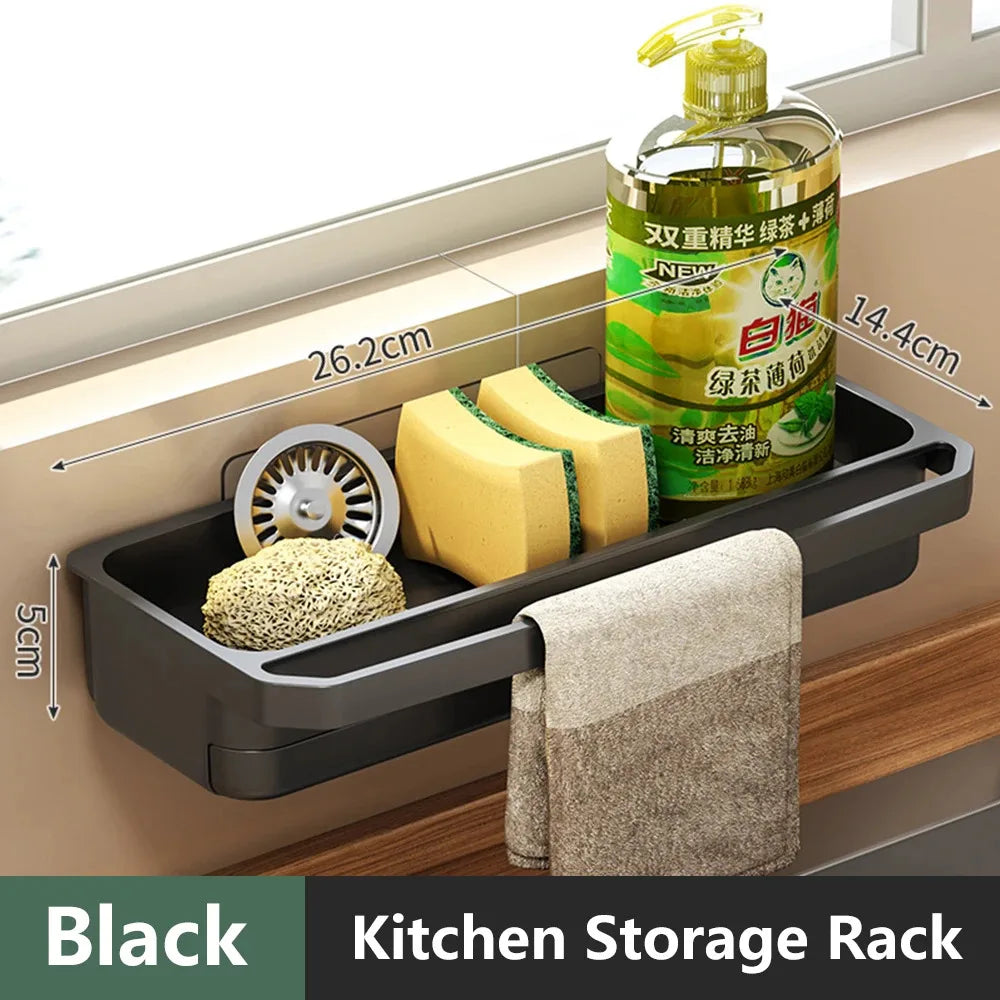 Kitchen Sink Organizer Rack, Self-Draining ABS Sponge Holder For Soap And Dishcloths
