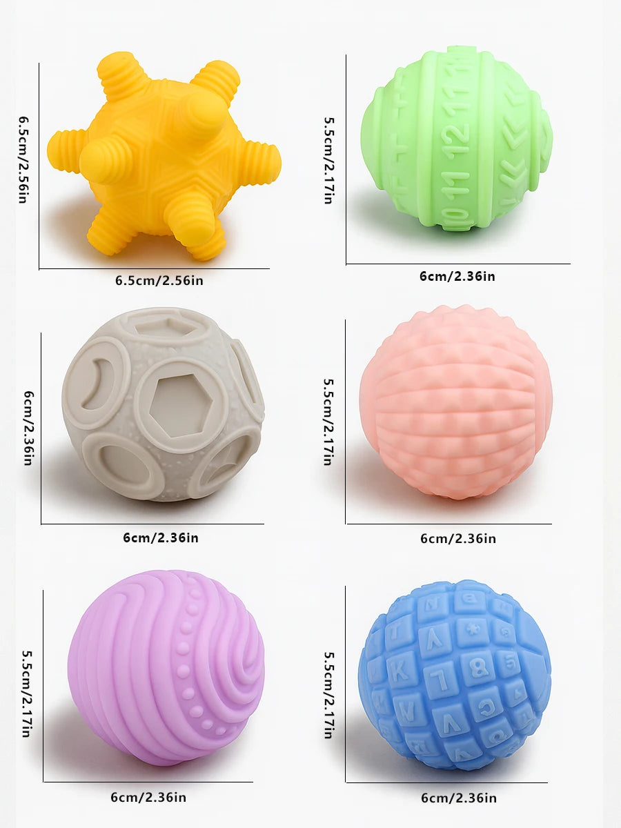 6Pcs Silicone Sensory Balls For Babies, Teething Montessori Learning And Massage Toys, 7-12M