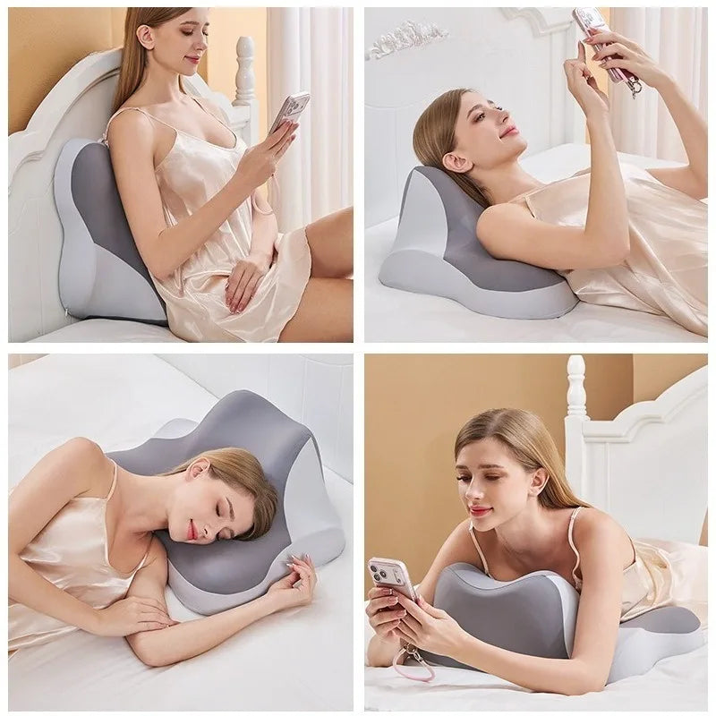 Multi-Functional Wedge Pillow For Sleeping, Reading, Phone Use, Cervical Support Headboard Cushion shown as an angled backrest pillow for bed comfort