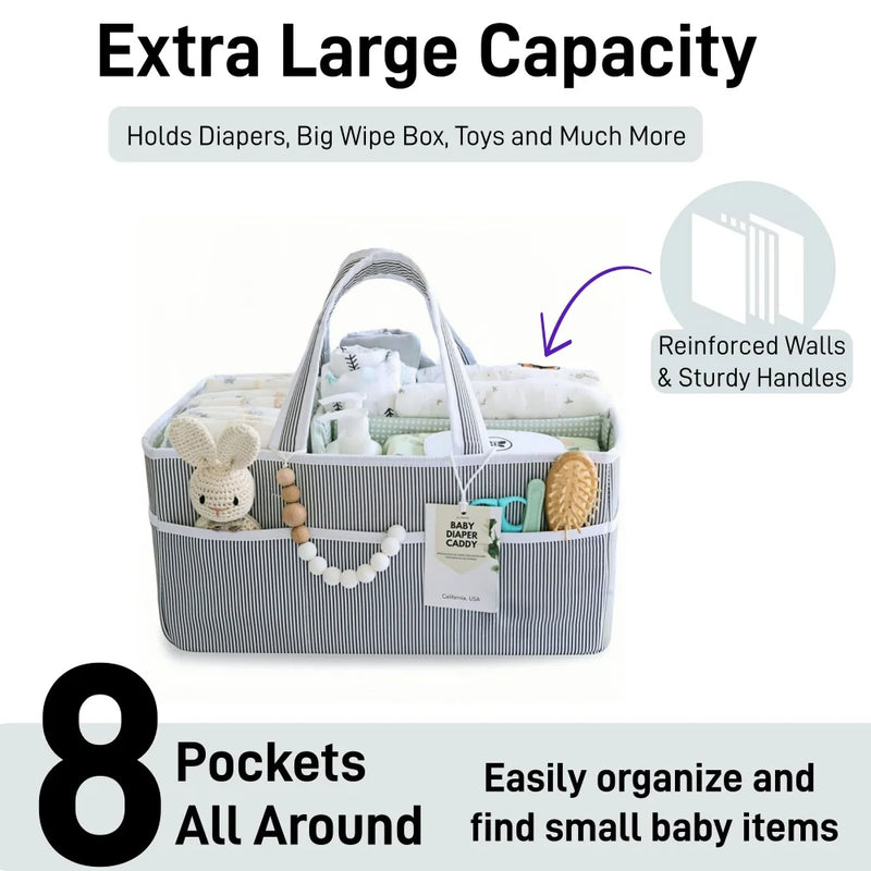 Baby Diaper Caddy Organizer, Organic Cotton Storage Basket For Newborn Essentials for diapers, toiletries, toys, and household accessories