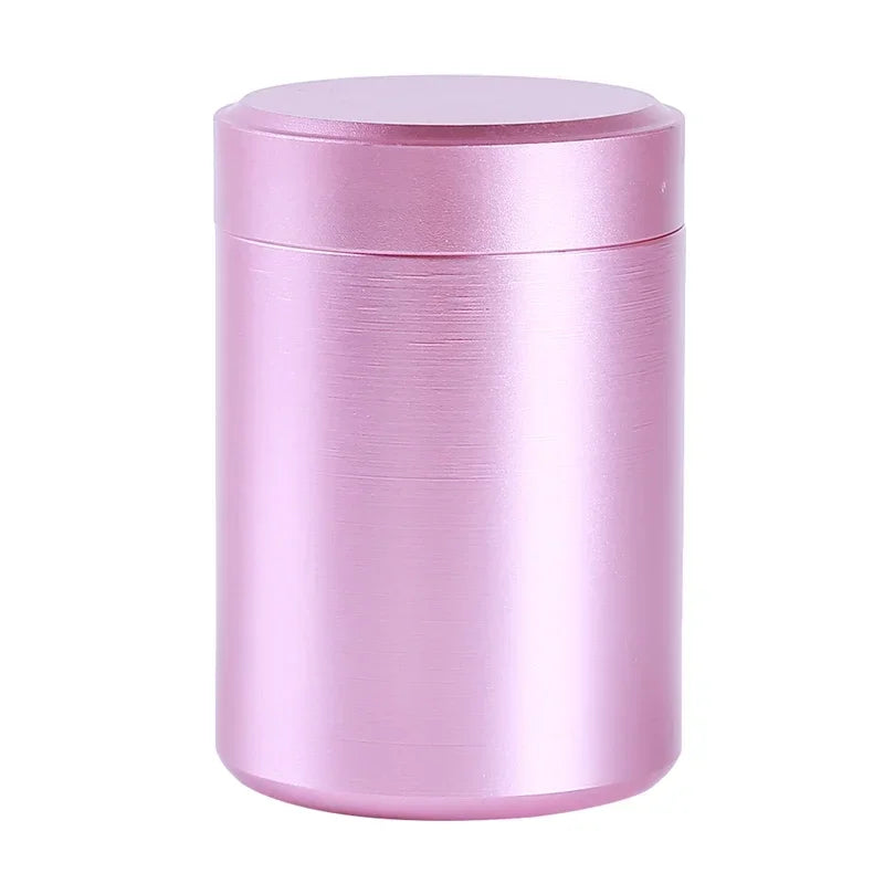 Mini Stainless Steel Airtight Storage Tin, Portable Travel Jar For Nuts Candy Tea, 4.5cm x 7cm shown as a compact polished metal container