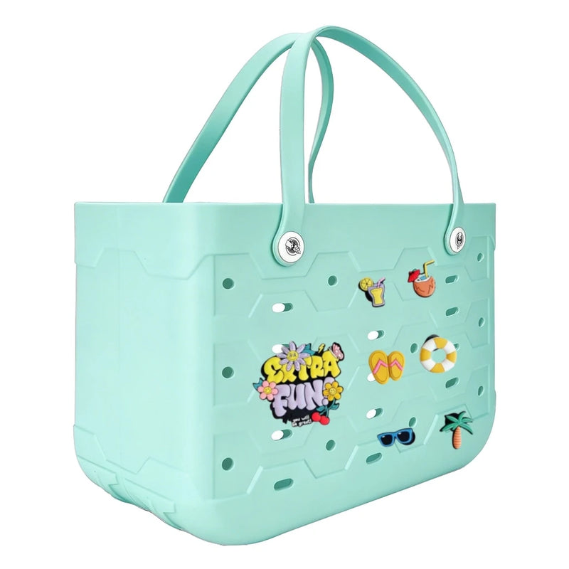 Unisex PVC Waterproof Tote Bag, Hollow-Out Beach Picnic Shopping Storage Basket with spacious open interior and structured shape