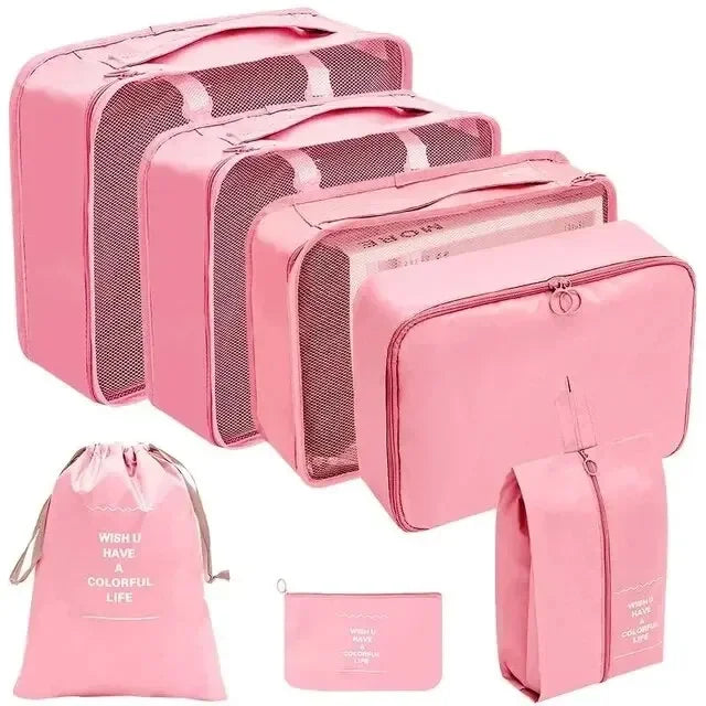 7/10-Piece Oxford Travel Organizer Set, Packing Cubes, Shoe Pouches, Foldable Luggage Bags with foldable space-saving design