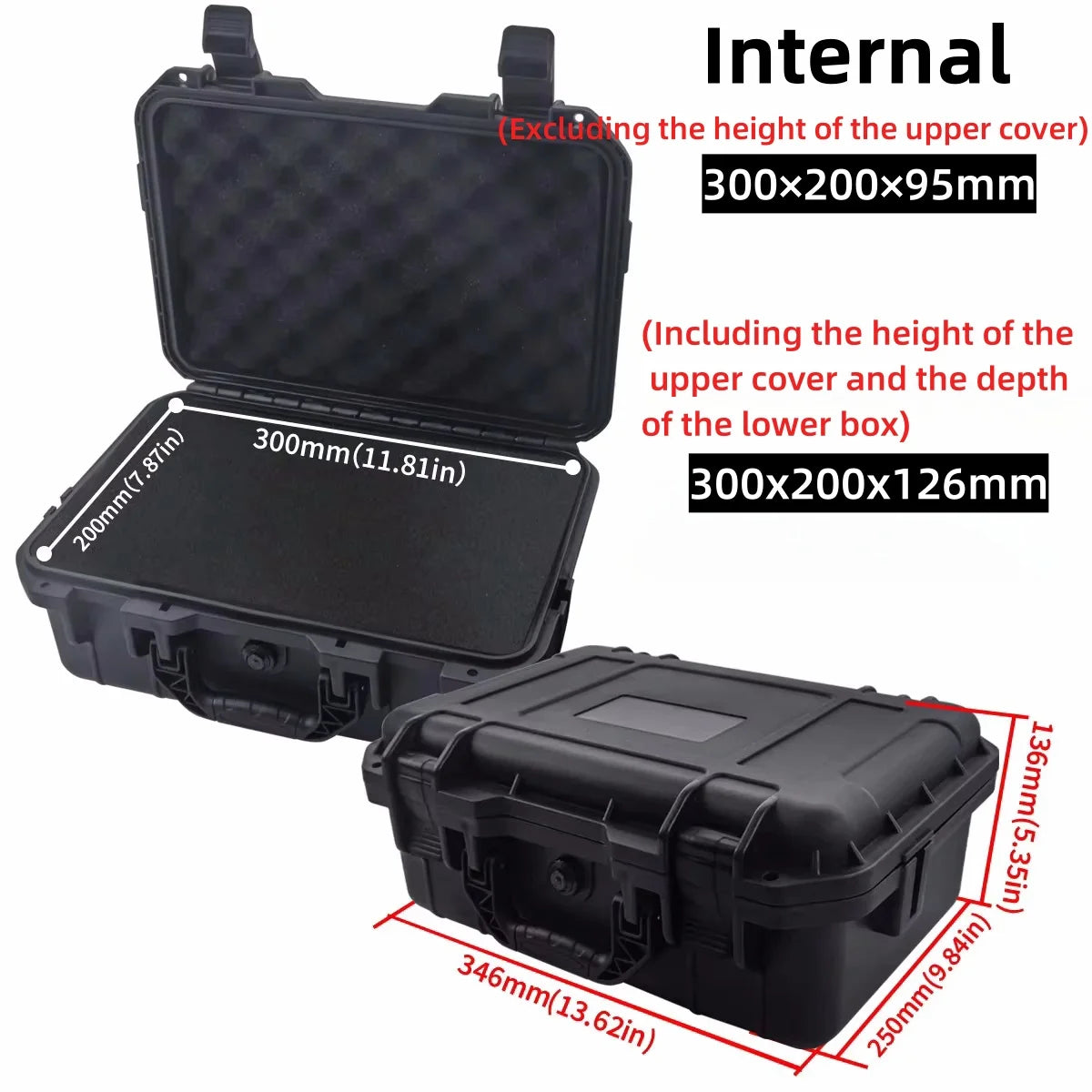 Waterproof Hard Carry Case With Pre-Cut Foam, Shockproof Dustproof Tool Storage Box
