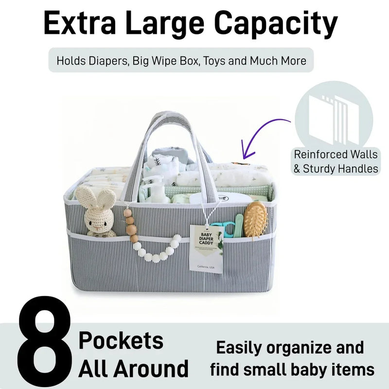 Baby Diaper Caddy Organizer, Organic Cotton Storage Basket For Newborn Essentials made from soft organic cotton canvas with a structured rectangular design