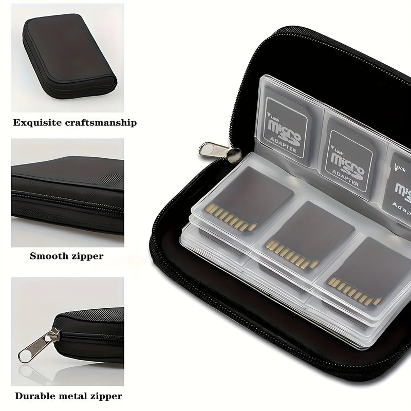 22-Slot Memory Card Storage Case, Portable Organizer For SD, CF, Micro SD And More showing compact portable storage