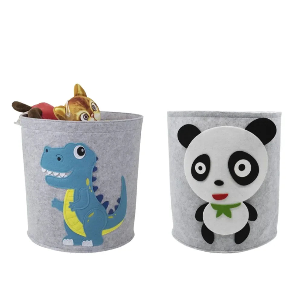 Panda Dinosaur Felt Toy Storage Basket, Kids Laundry Clothes Organizer For Nursery