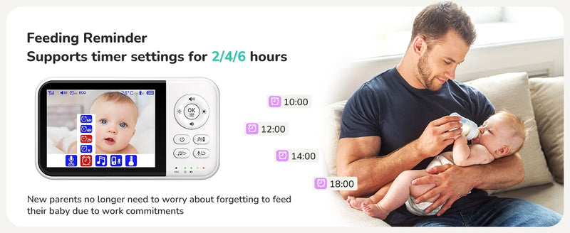 3.2-Inch Video Baby Monitor With Camera, Night Vision, 2-Way Audio, Temp, 2X Zoom & Lullabies featuring clear color video and infrared night vision