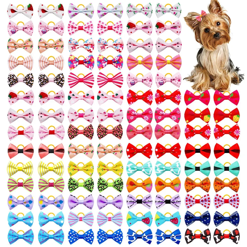 30Pcs Handmade Pet Hair Bows With Rubber Bands, Small Dog Cat Grooming Accessories
