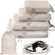 4/6-Piece Compression Packing Cubes, Waterproof Polyester Travel Luggage Organizer Bags arranged in multiple sizes for suitcase organization
