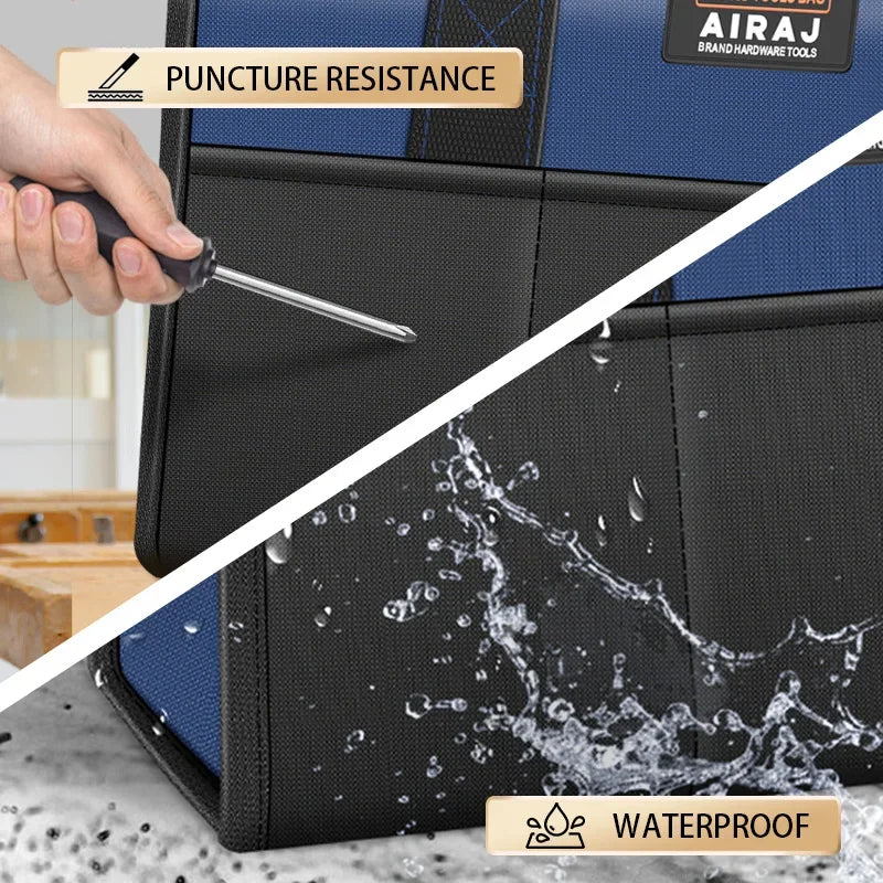 AIRAJ 14-Inch Tool Bag, Waterproof Oxford Cloth Electrician Organizer With 5 Pockets with a reinforced waterproof bottom