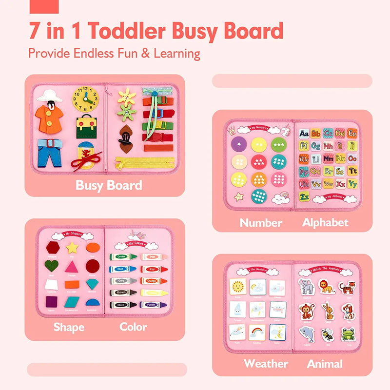 Montessori Busy Board For Toddlers, Sensory Life Skills Toy With Dressing Activities, Ages 3-6 made from soft, durable felt for small hands