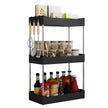 2/3-Tier Kitchen Spice Rack, Countertop Seasoning Organizer With Hooks, Plastic Storage available in modern pearl white or obsidian black
