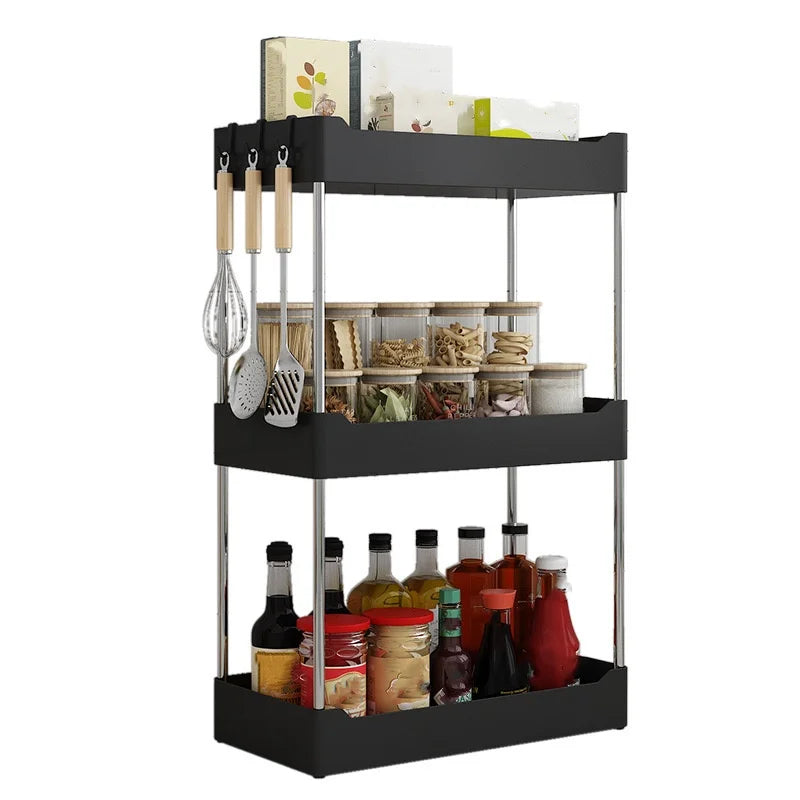 2/3-Tier Kitchen Spice Rack, Countertop Seasoning Organizer With Hooks, Plastic Storage available in modern pearl white or obsidian black