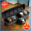5-Slot Watch Travel Case With Velvet Pillow Inserts, Hard Shell Organizer For Smartwatches, Black exterior view