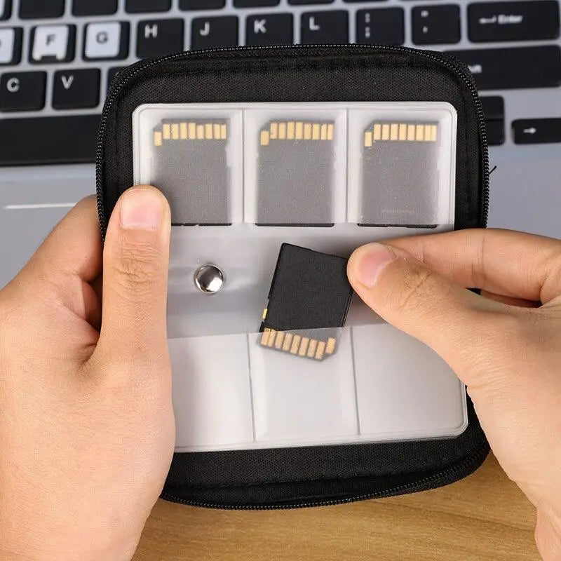 22-Slot Memory Card Storage Case, Portable Organizer For SD, CF, Micro SD And More displaying spacious memory card storage pockets