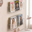 Wall-Mounted Transparent PET Book Display Rack, No-Drill Magazine Organizer For A4 Sheets installed with adhesive on a smooth wall