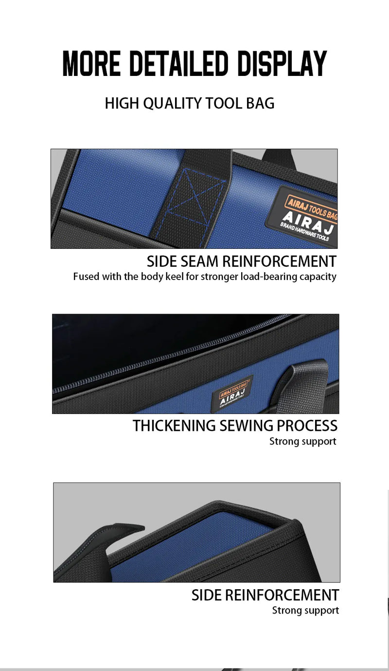 AIRAJ 14-Inch Tool Bag, Waterproof Oxford Cloth Electrician Organizer With 5 Pockets featuring five exterior tool pockets