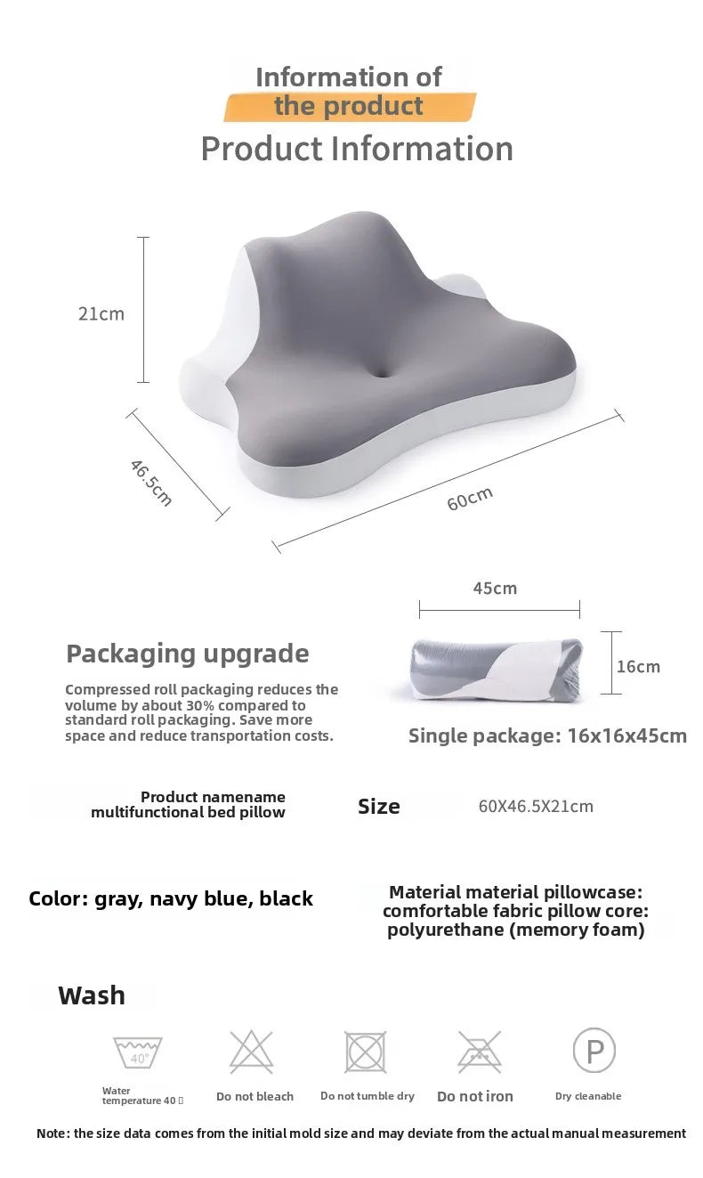 Multi-Functional Wedge Pillow For Sleeping, Reading, Phone Use, Cervical Support Headboard Cushion providing support for the back, shoulders, neck, and head