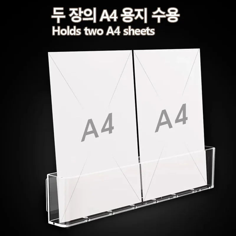 Wall-Mounted Transparent PET Book Display Rack, No-Drill Magazine Organizer For A4 Sheets holding two A4 sheets
