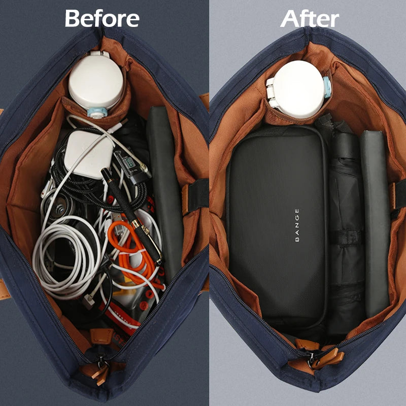 BANGE Electronics Organizer Bag, Waterproof Travel Case With USB Cable Storage For Gadgets shown as a compact rectangular cable organizer