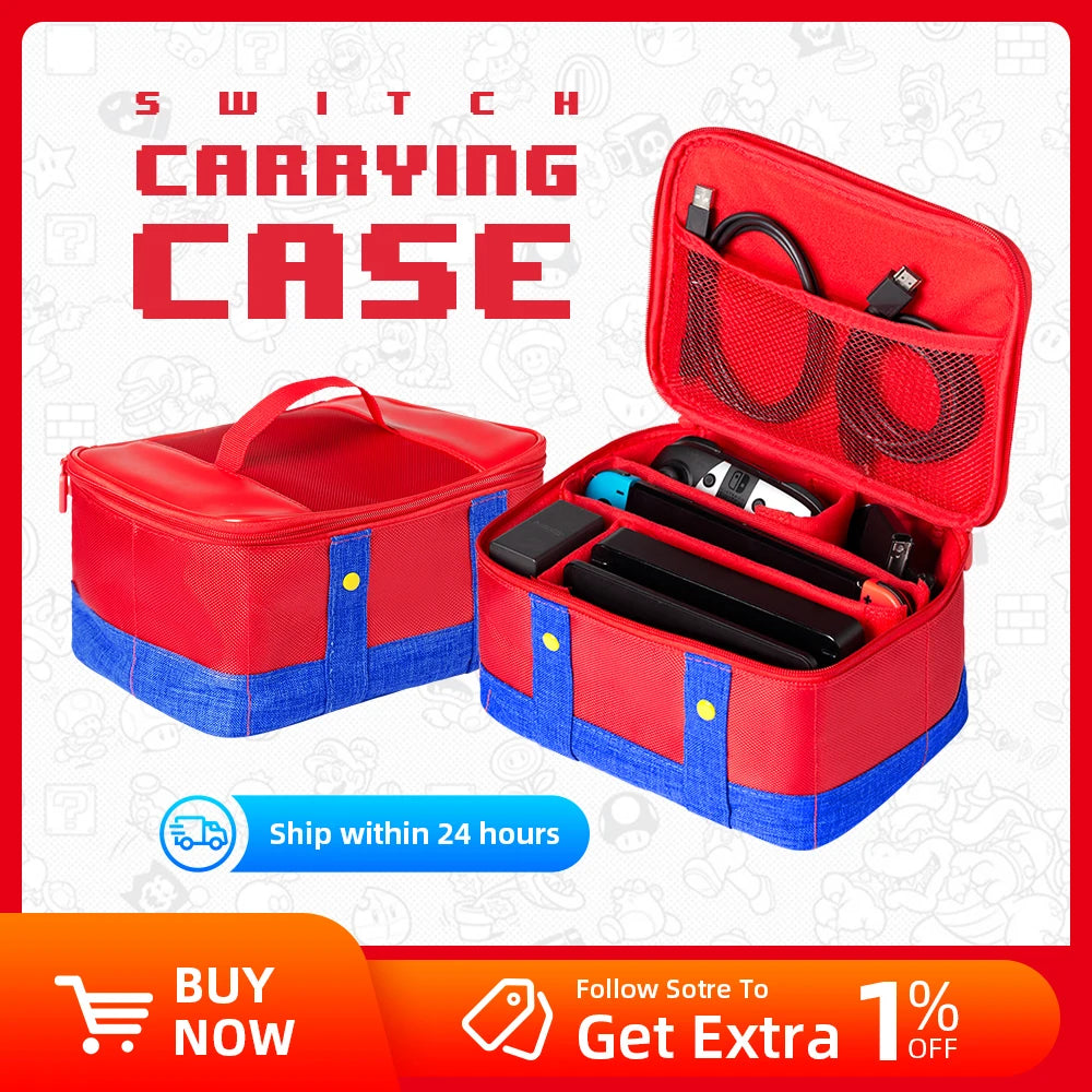 Large Nylon Carrying Case For Nintendo Switch OLED, Switch Lite, Console And Accessories