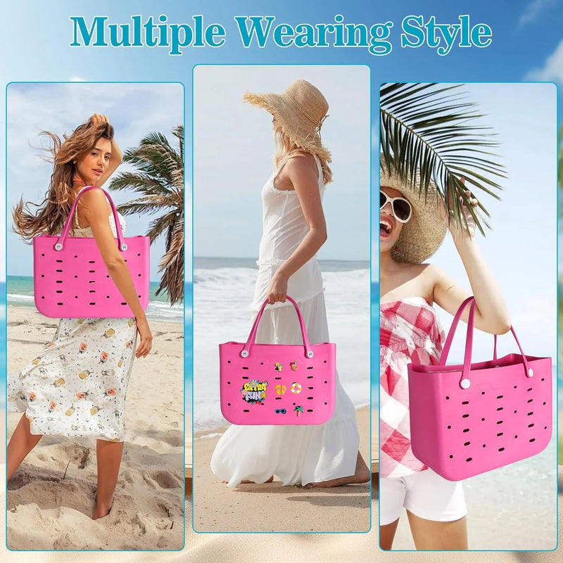 Unisex PVC Waterproof Tote Bag, Hollow-Out Beach Picnic Shopping Storage Basket with breathable hollow-out detailing