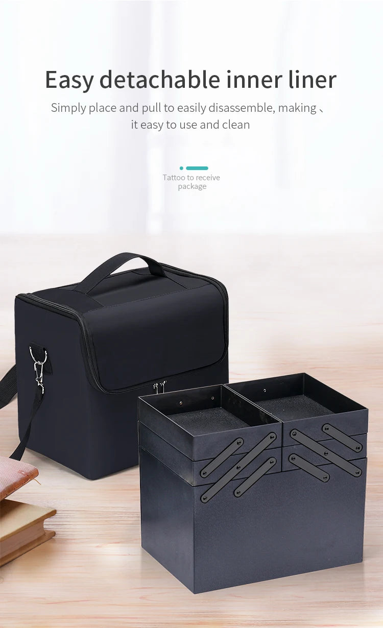 4-Tier Makeup Train Case, Portable Cosmetic Organizer, Adjustable Nail Storage Travel Bag with adjustable storage sections
