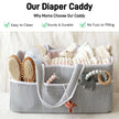 Baby Diaper Caddy Organizer, Organic Cotton Storage Basket For Newborn Essentials with compartments for diapers, pacifiers, creams, and newborn accessories