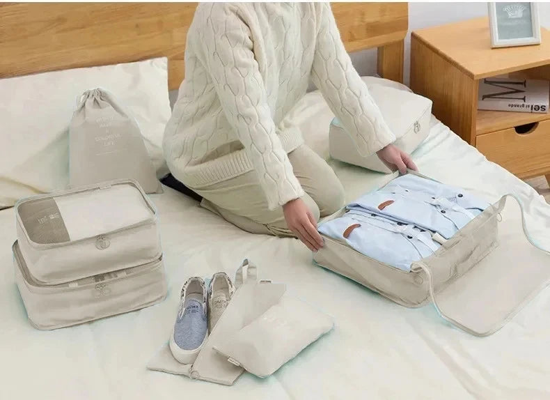 7/10-Piece Oxford Travel Organizer Set, Packing Cubes, Shoe Pouches, Foldable Luggage Bags with space-saving foldable storage bags